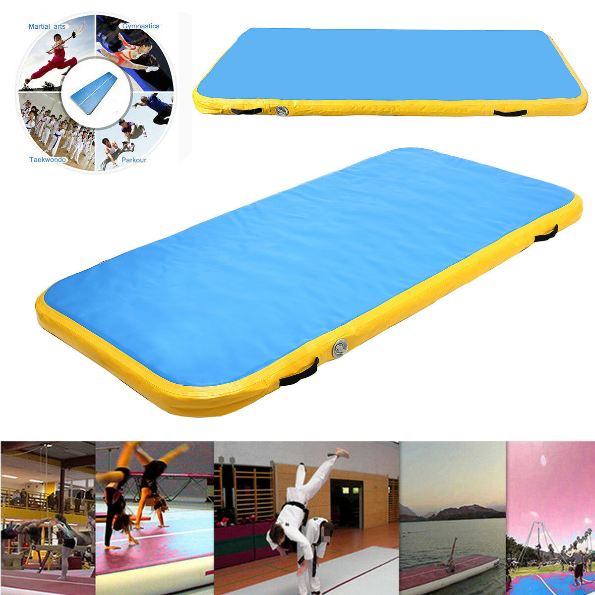 197x35.4x3.9 inch Airtrack Gymnastics Mat Inflatable GYM Air Track Mat Cheerleading Floor Tumbling Training Pad Blue