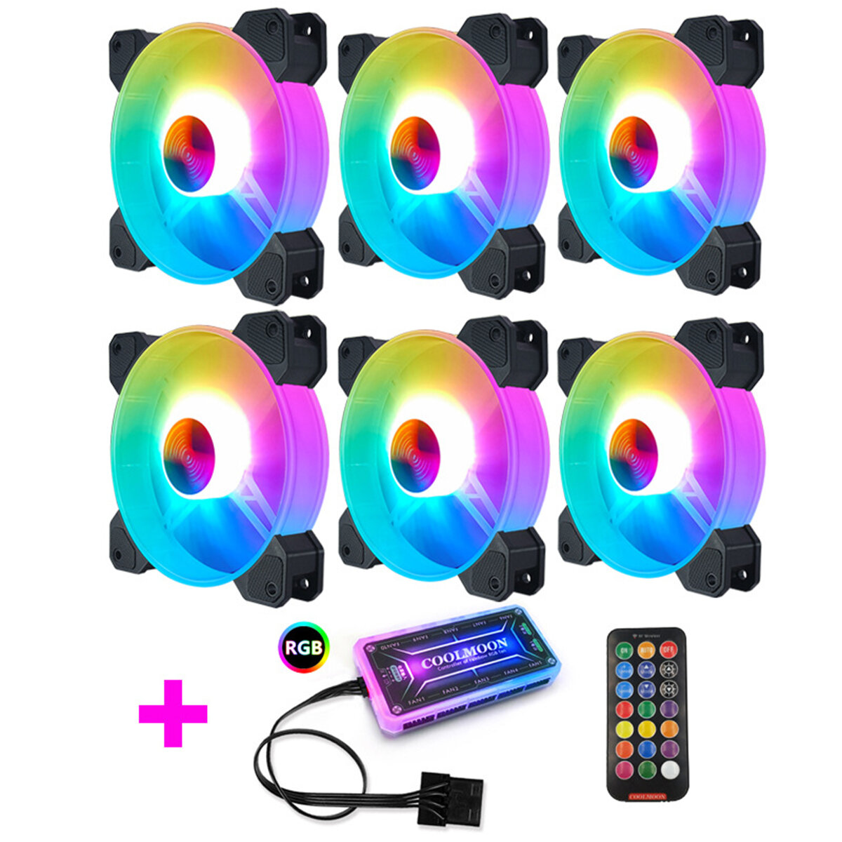 best price,coolmoon,fan,cooler,rgb,12v,6pin,120mm,6pcs,discount