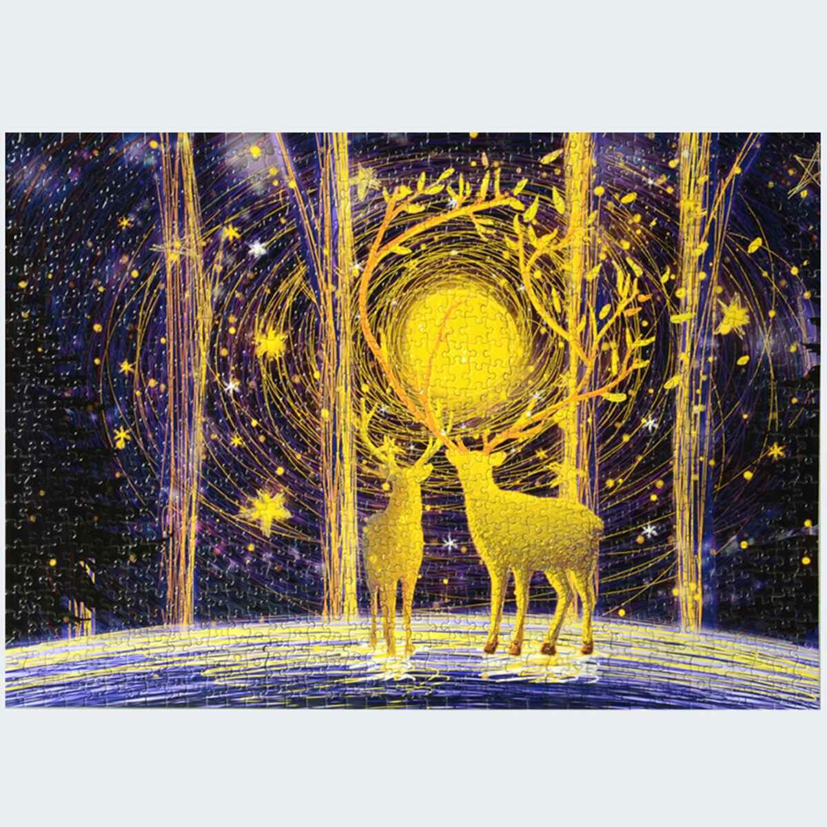 1000 Pieces Deer in the Forest DIY Assembly Jigsaw Puzzles Landscape Picture Educational Games Toy for Adults Children P