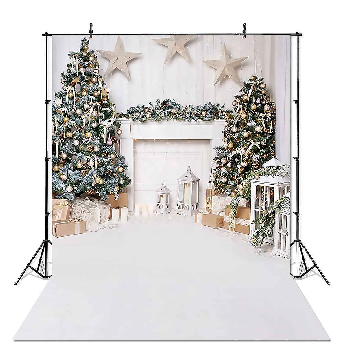 Christmas Photography Backdrops White Fireplace Wood Floor Background Cloth Photo Studio Background 
