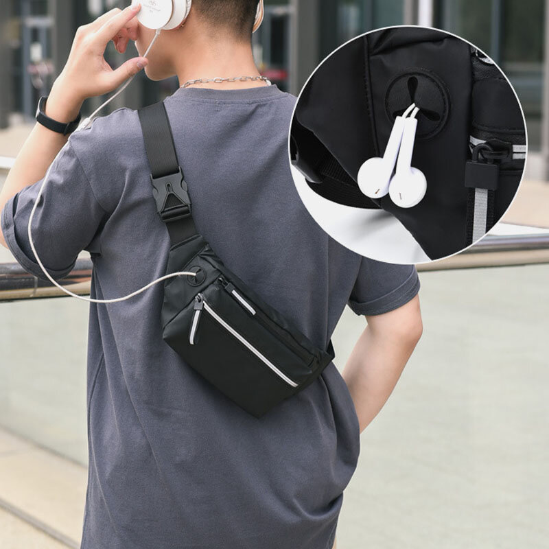 Mannen polyester oortelefoon gat multi-carry waterdichte casual crossbody tas borsttas sling bag