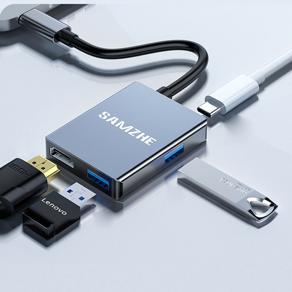 SAMZHE 4 in 1 USB-C Hub met USB 3.0, 4K HDMI-compatibel, Type-C Ondersteuning PD 60W voor Switch Mac