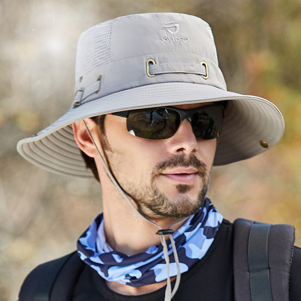 Men Bucket Hat Nylon Letter Embroidery Pattern Mesh Breathable Big Brim Outdoor Fishing Climbing Sunshade Foldable Bucke