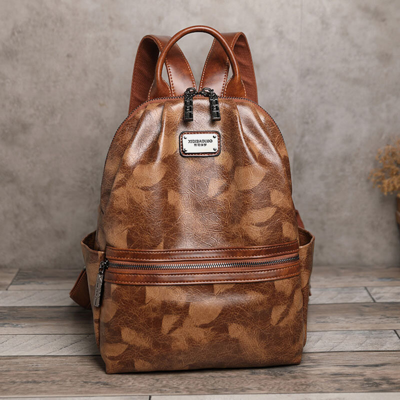 Women Vinatge Faux Leather Large Capacity Wear-Resistant Backpack