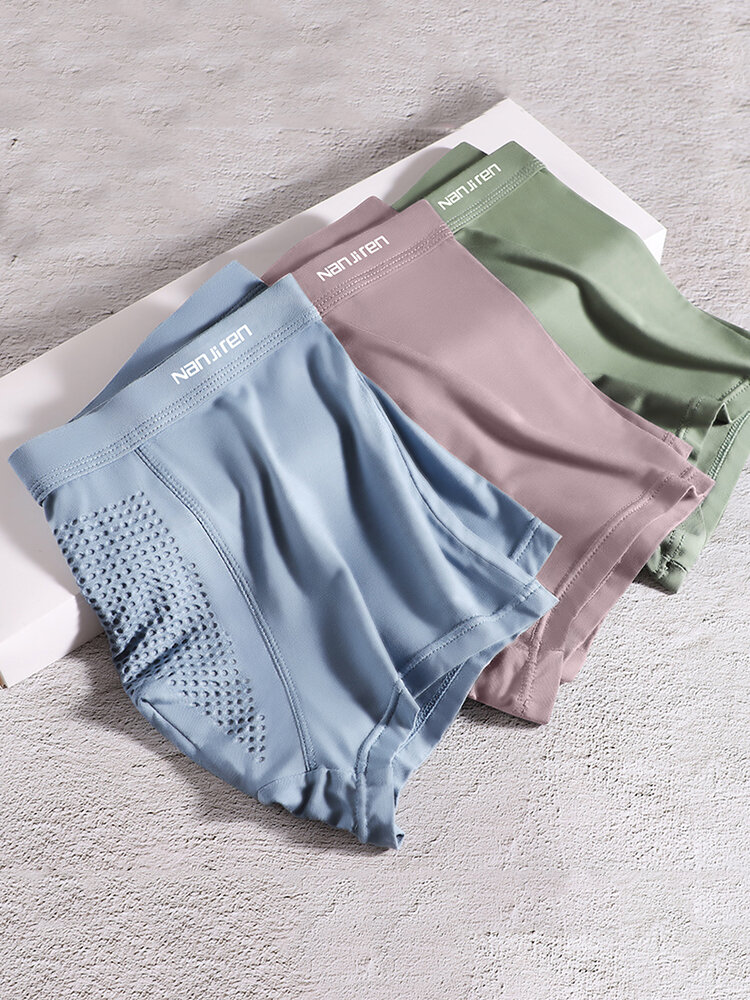 

3Pcs Mens Boxer Briefs Ice Silk Graphene Antibacterial Breathable Seamless Modal Underwears