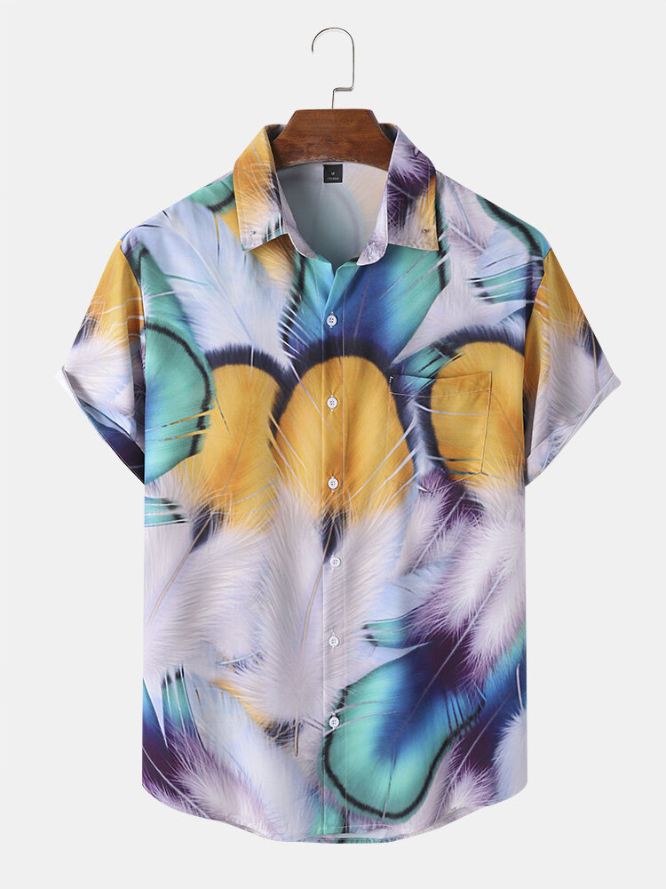 Men Peacock Feather Print Graceful Leisure All Matched Skin Friendly Shirts