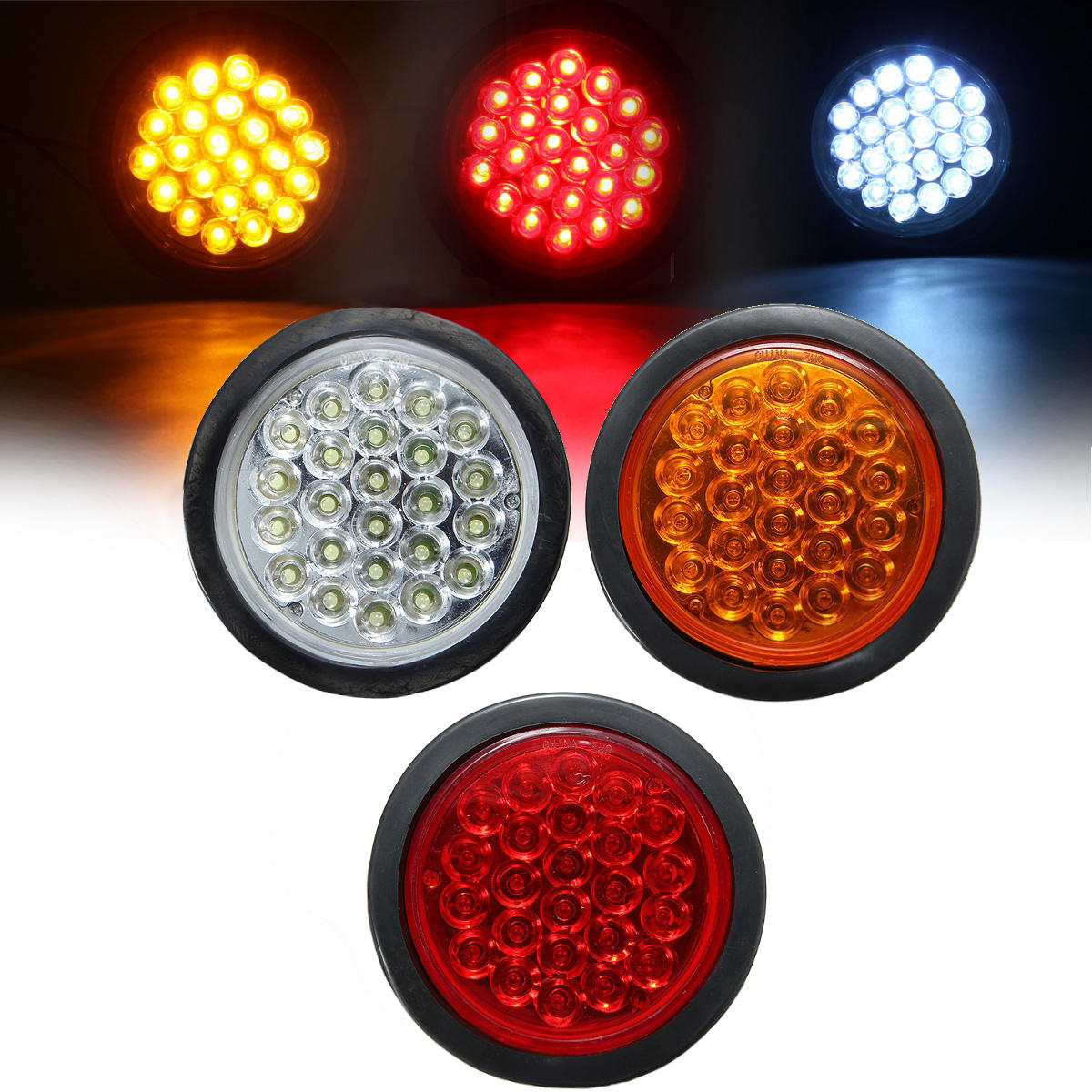 24 LED Rood Wit Geel Ronde Achterlichten Remlicht Remlicht Reflector voor Vrachtwagen Trailer Bus Bo