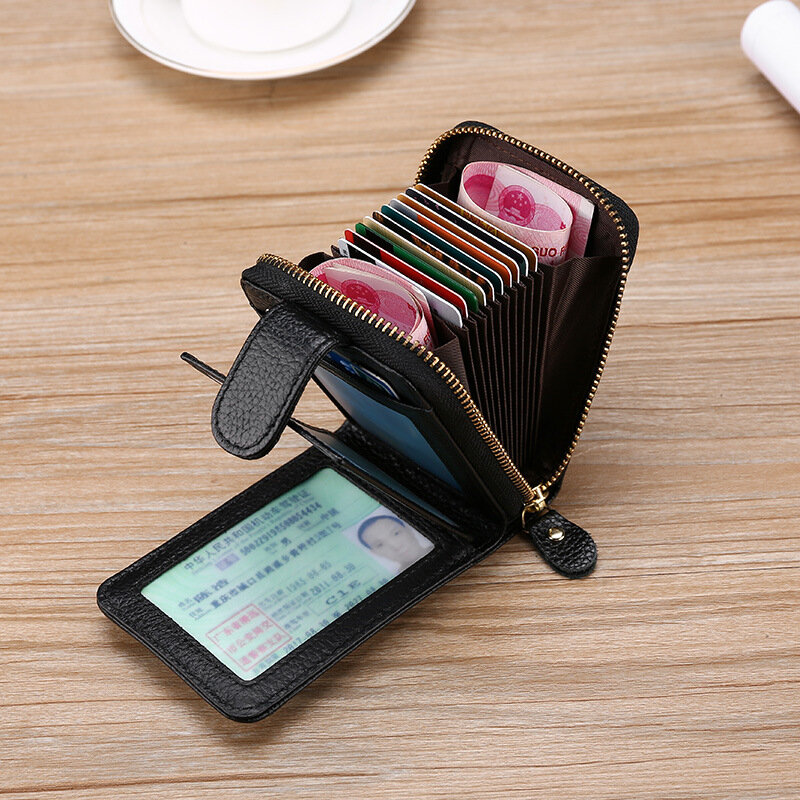 

Men Genuine Leather Casual Portable Multi-Card Slot RFID Anti-Theft Zipper Hasp Driver License Card Holder Wallet