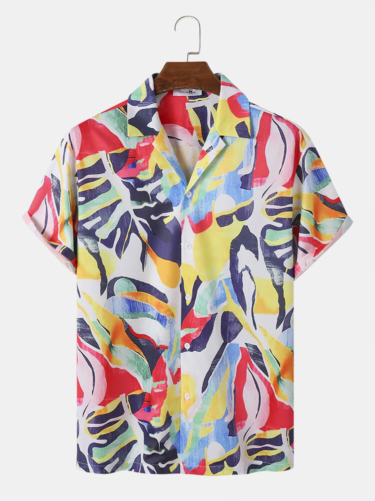 

Mens Colorful Abstract Print Revere Collar Short Sleeve Shirts