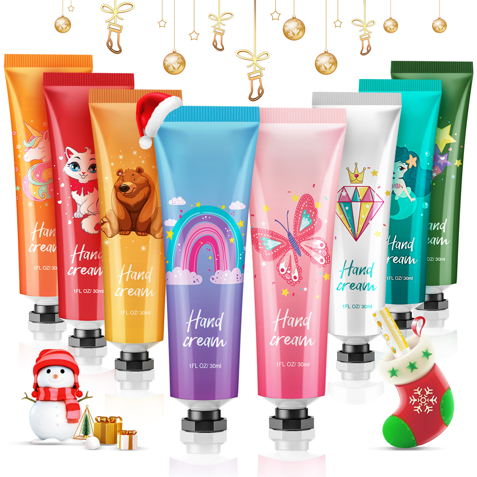 GLAMADOR Hand Cream Gift Set 9 Pcs Travel Size Hand Lotion 30ml with Lip Balm Hand Cream for Dry Cracked Hands, Deeply M