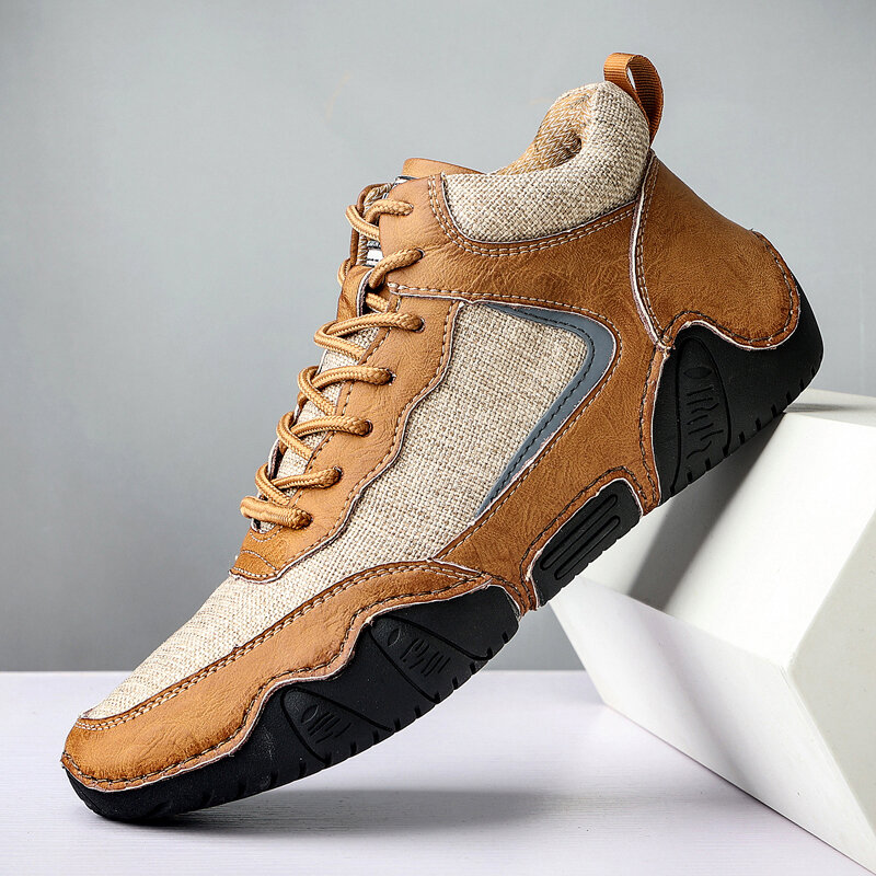

Men Leather Hand Stitching Breathable Soft Sole Splicing Comfy Warm Casual Sports Shoes
