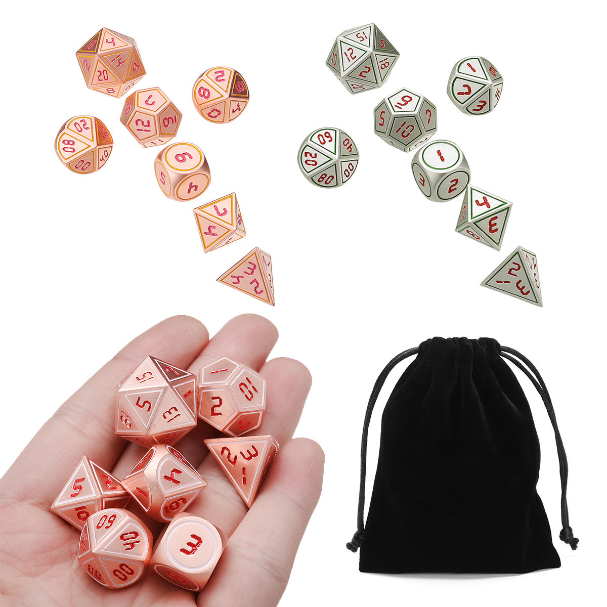 7 stks Heavy Metal Polyhedral Dices DnD RPG SET w / Bag