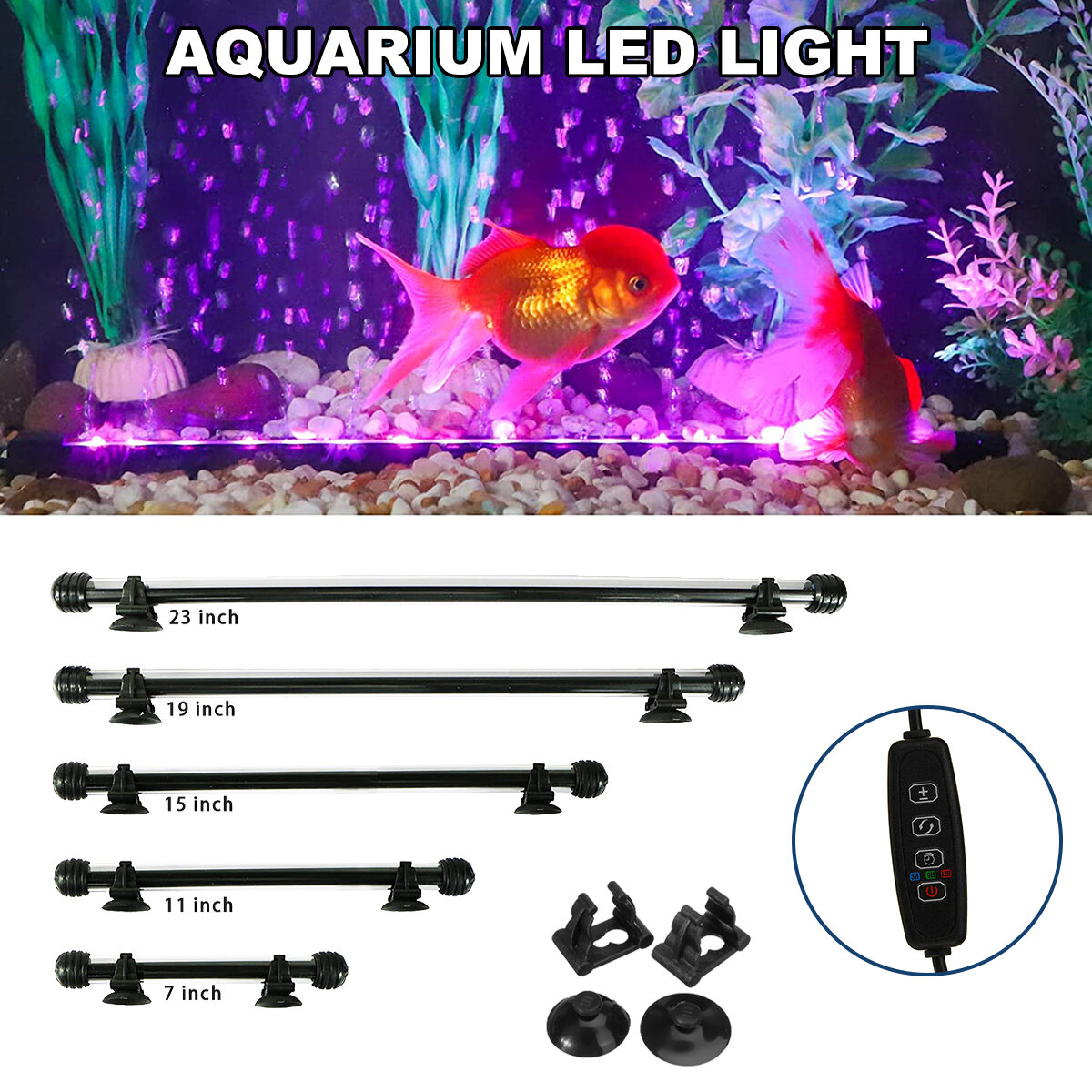 13.2W 18-90CM Fish Aquarium Tank 12V LED 3 modes Dompellicht Onderwater Wit + Blauwe Lamp Lantaarn