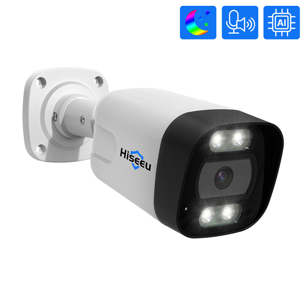 Hiseeu HB715-PA 4K 5MP Cámara IP POE inteligente Visión nocturna P2P Detección de movimiento Audio bidireccional H.265 C