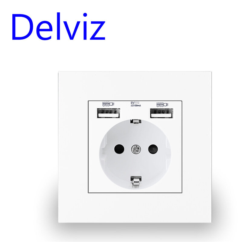 Delviz eu ac 110v-250v 16a wall embedded double usb household  wall power outlet