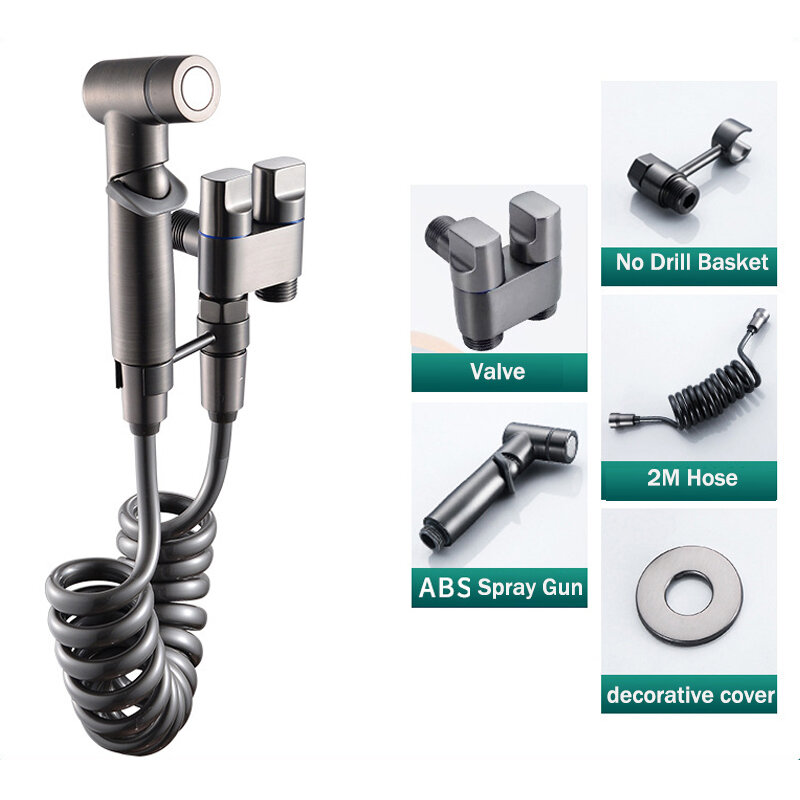 

High Pressure Booster Toilet Spray Gun Faucet Copper Dual Control Valve Handheld Bidet Sprayer Toilet Cleaning Hygienic