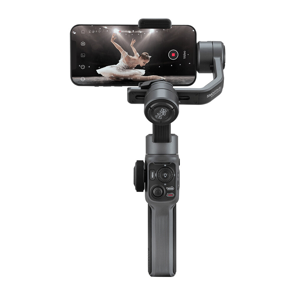 

ZHIYUN SMOOTH 5 Three-axis Mobile Phone Gimbal 360° Fill Light Keyboard Design AI Template Shooting Intelligent Tracking