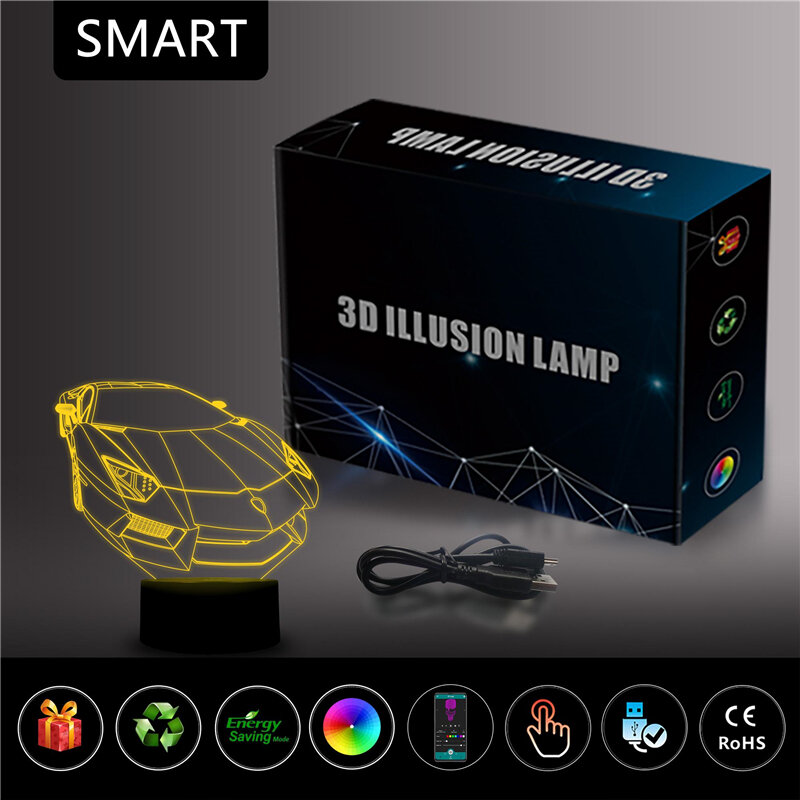 3D LED Illusie Dinosaurus / Flamingo / Auto / Vliegtuig / Opera House / Vrijheidsbeeld Vorm USB 7 Kleur Tafel Nachtlampje Lamp APP Controle Kind Gift