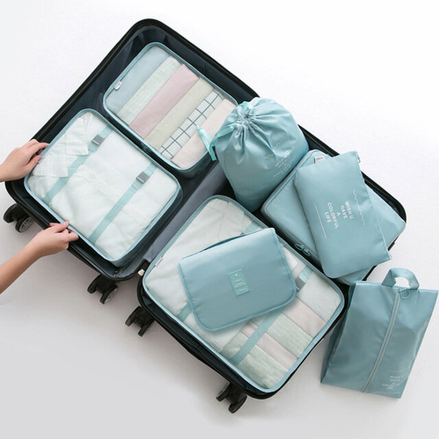 8 Pieces Set Folding Clothes Organizer Mesh Drawstring Underwear Pocket Travel Clothing Shoe Wash Storage Travel Bag