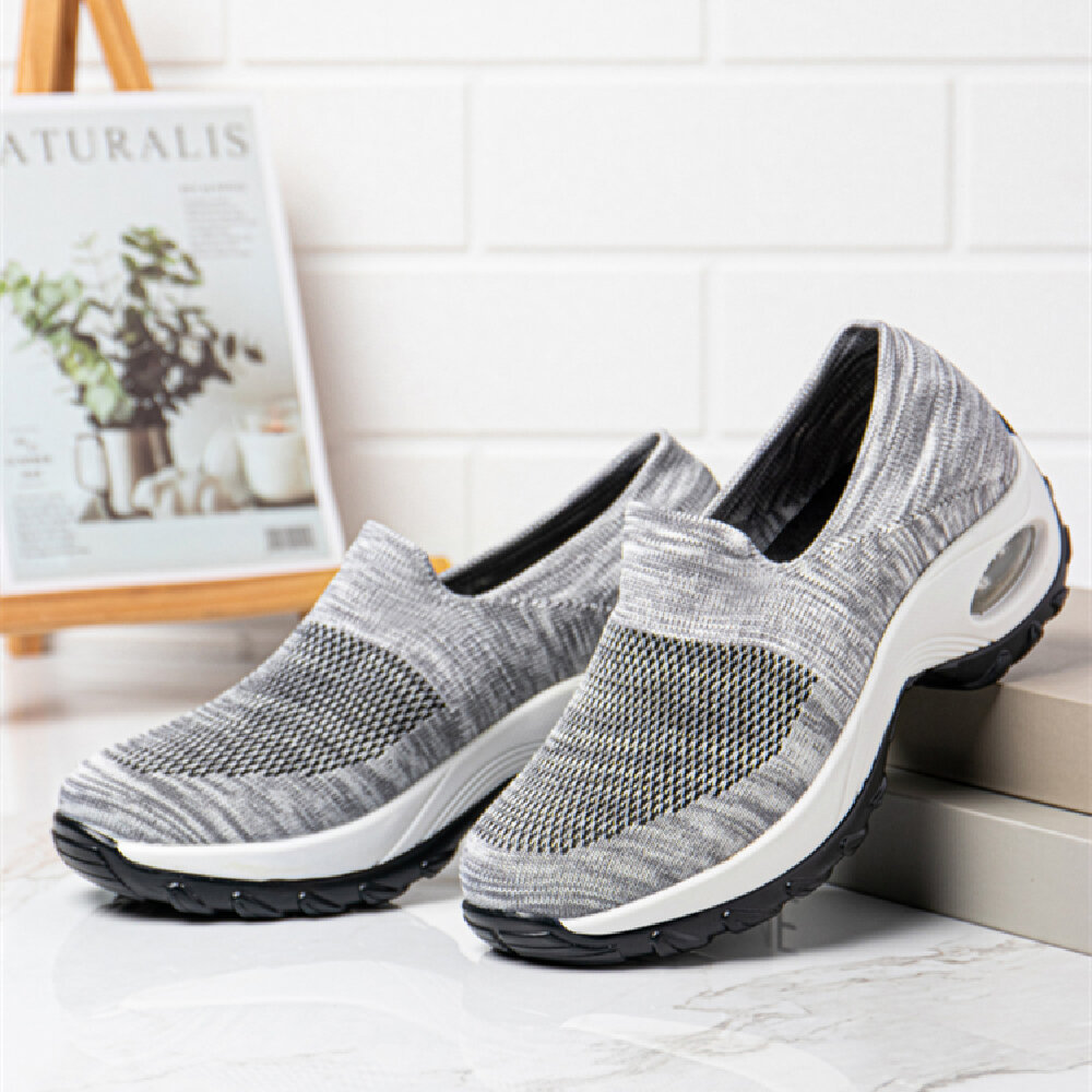 50% OFF on Women Solid Color Breathable Knitting Slip On Cushioned Sports Shoes