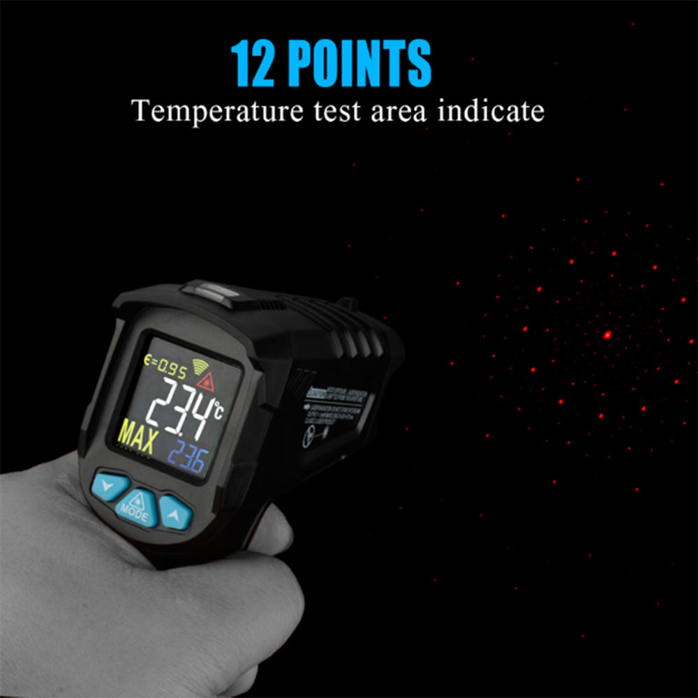 MESTEK IR01A -50℃ To 380℃ Infrared Thermometer Color Screen VA Return Screen Meter Infrared Thermometer Non-Contact Thermometer 12 Points Temperature Test Area Indicate Temperature Measurement Tool