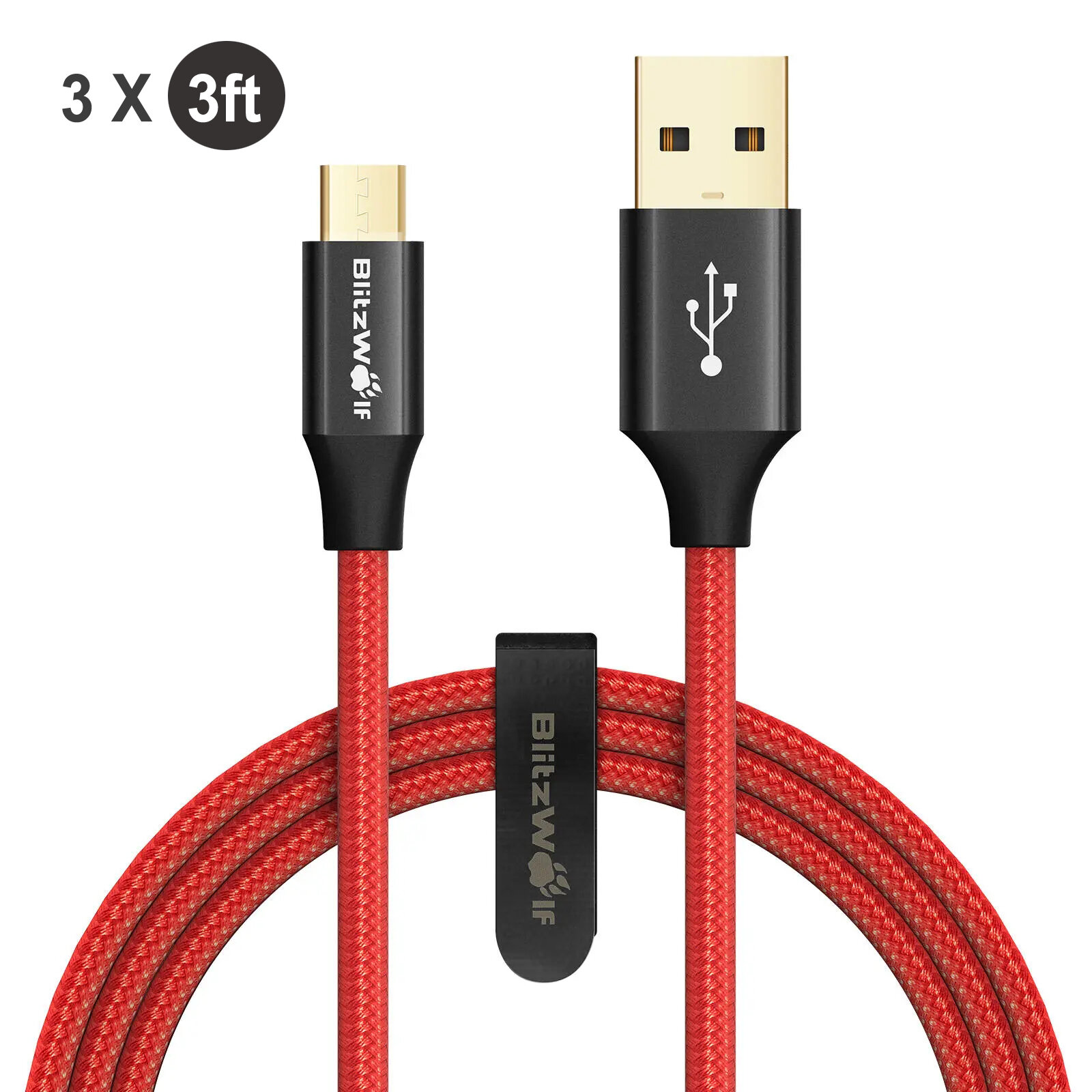 

[3 Pack] BlitzWolf® AmpCore Turbo BW-MC7 2.4A Braided Durable Micro USB Charging Data Cable 3ft/0.9m For ASUS ZenFone Ma