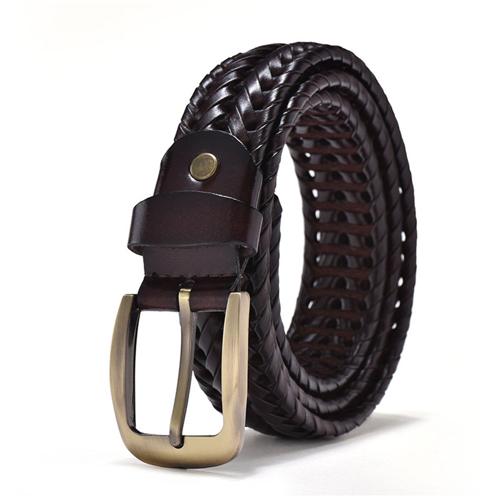 JASSY 105-125cm Breathable Men's Leather Handwoven Vintage Casual Pin Buckle Hollow Belt