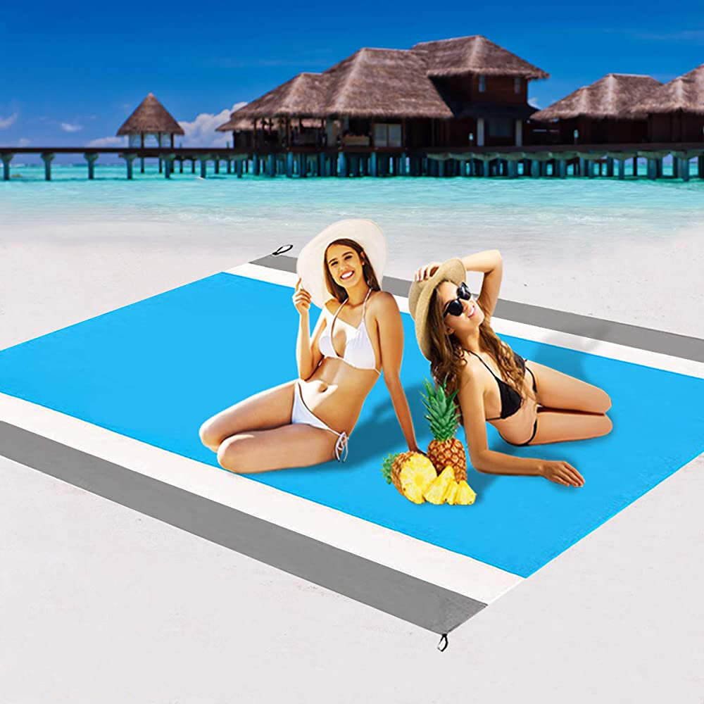 210x200cm wasserdichte Stranddecke für 4-6 Personen, leichter Sandabweisender Strandmatte Picknickmatte mit Aufbewahrungstasche und Heringen für Camping und Wandern