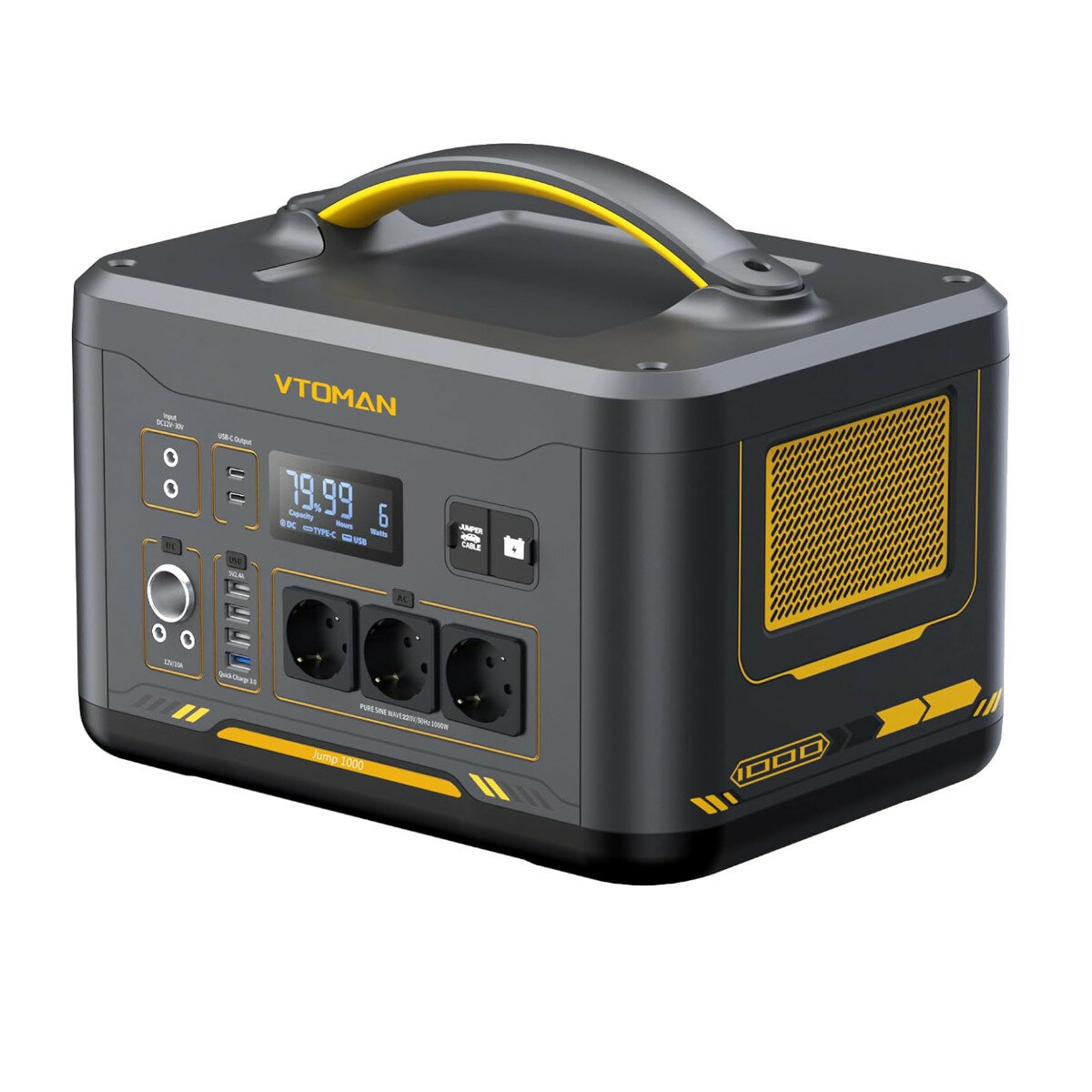 [EU Direct] VTOMAN Jump1000 Portable Power Station 1000W (Surge 2000W), 1408Wh LiFePO4 Battery Generator with 1000W AC Outlets, 100W USB Port,Solar Generator for Camping & Home Backup