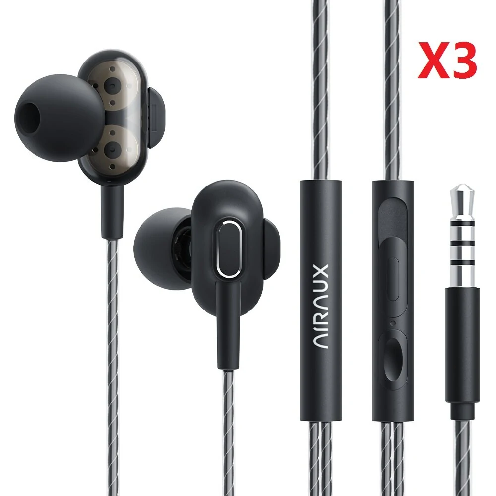 AIRAUX AA HE4 3.5mm Earphone In ear Wired Earbuds Double 8mm Dynamic Driver HiFi Stereo Gaming Headphone Meeting Headset with Mic