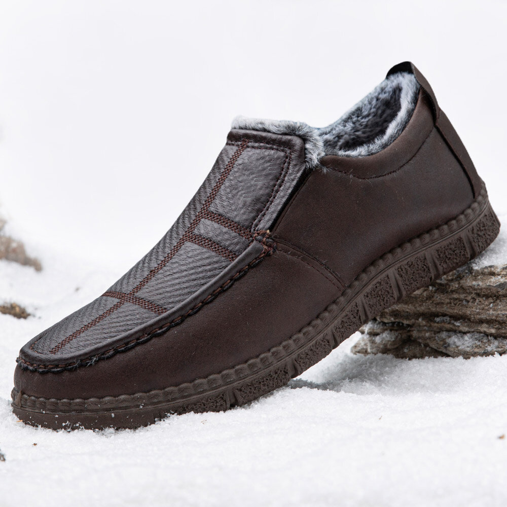 Heren leer antislip warm gevoerd Soft zool solide comfortabele slip op outdoor casual sneeuwschoenen