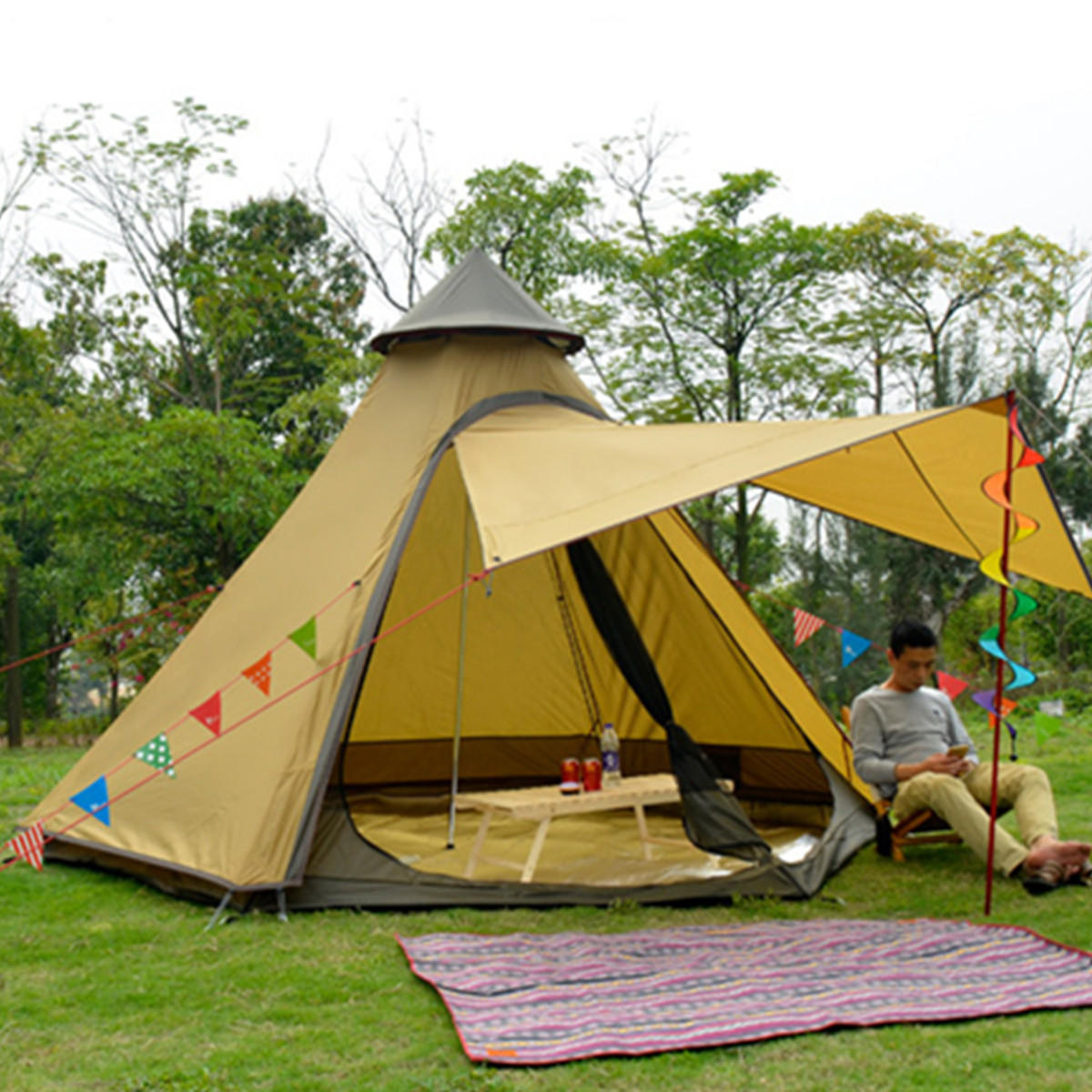 3-4 pessoas ao ar livre barraca de acampamento ao ar livre estilo indiano família pirâmide dossel pára-sol