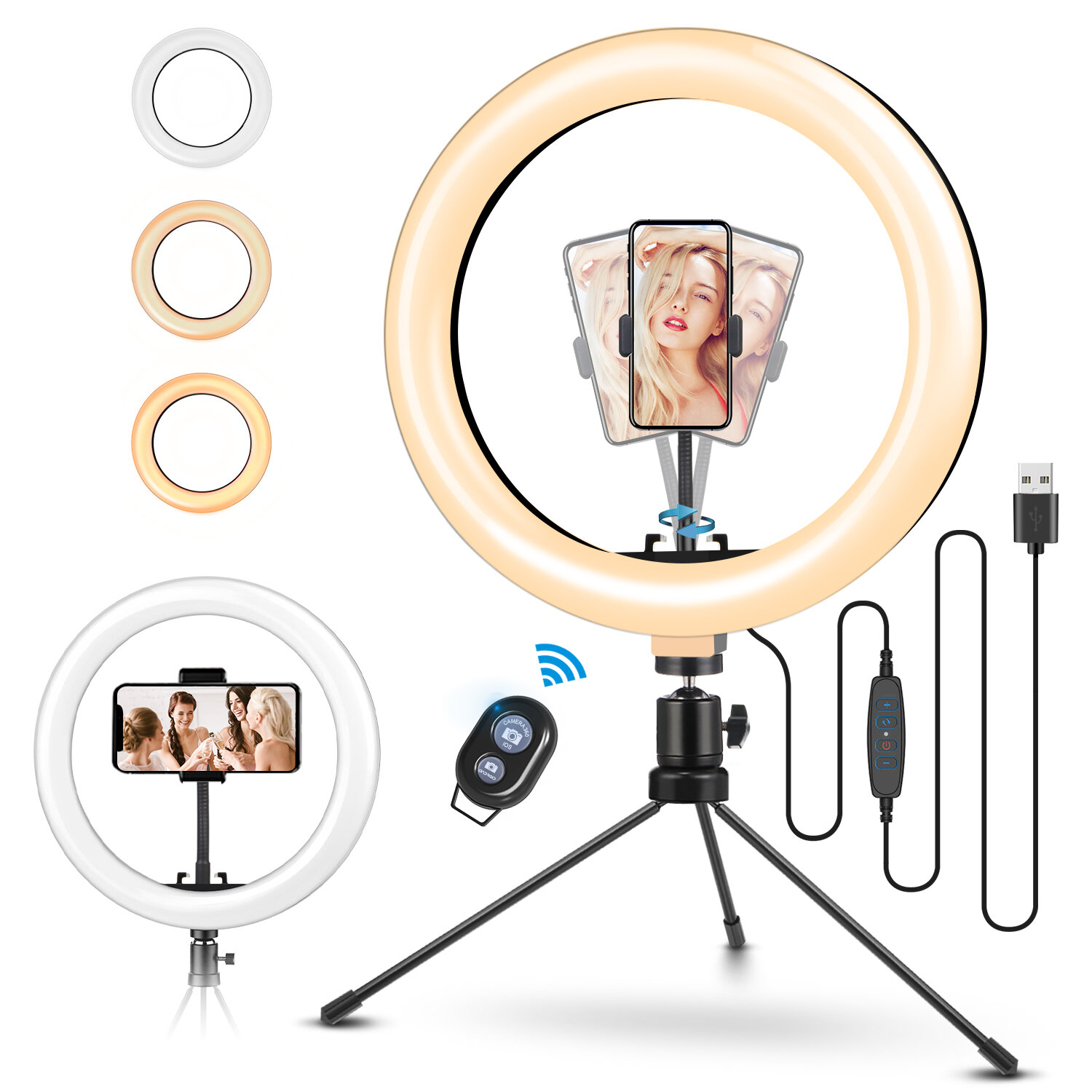 

ELEGIANT EGL-02S 10 inch 3 Color Modes Dimmable LED Ring Full Light Tripod Stand Live Selfie Holder with Remote Control