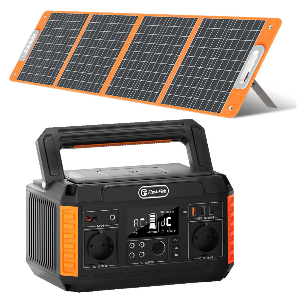 [EU Direct] FlashFish P60 560W Portable Power Station 520Wh 140400mAh Solar Generator With 100W Foldable Solar Panel Emergency Power Supply For Camping RV Travel