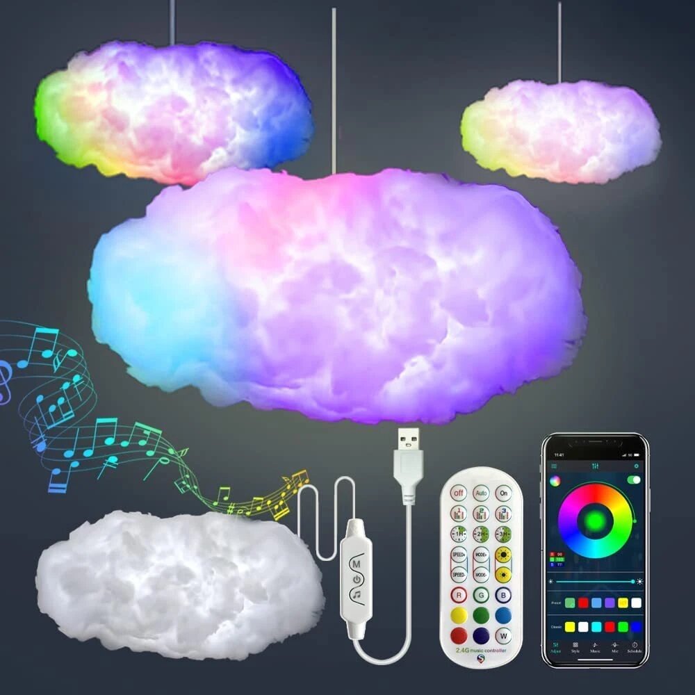 5V USB Cloud Light APP Control Music Synchronization 3D RGBIC Ambient Light Lightnings Simulation Clouds Children'S Room