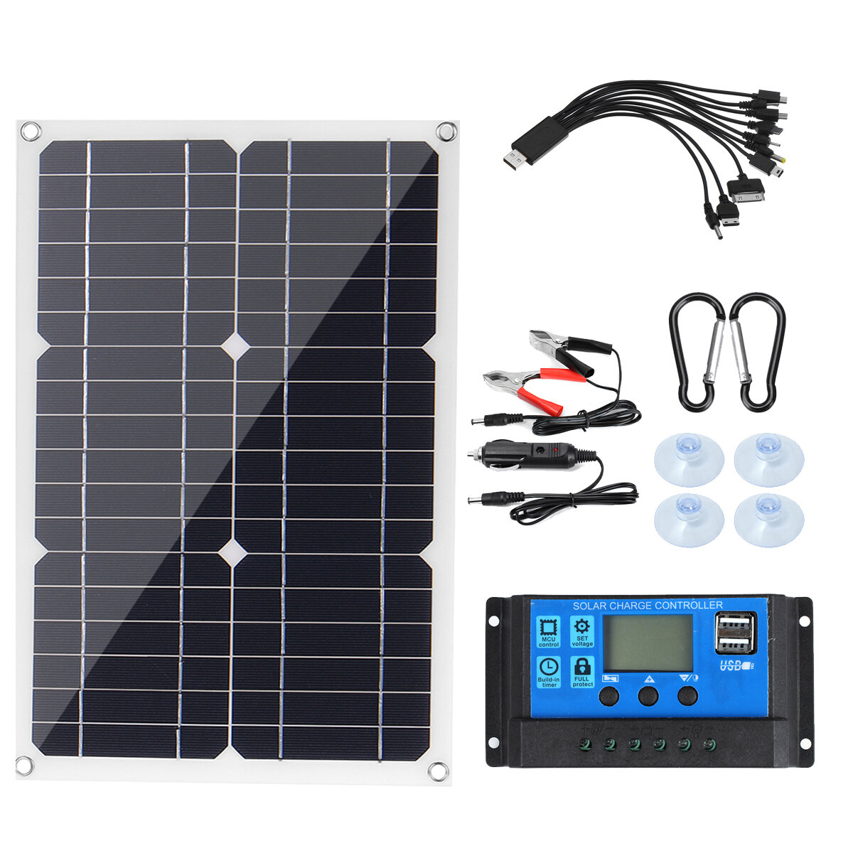 

200W Portable Solar Panel Kit Dual DC USB Charger Kit W/ None/10A/30A/60A/100A Solar Controller Monocrystalline Solar Pa