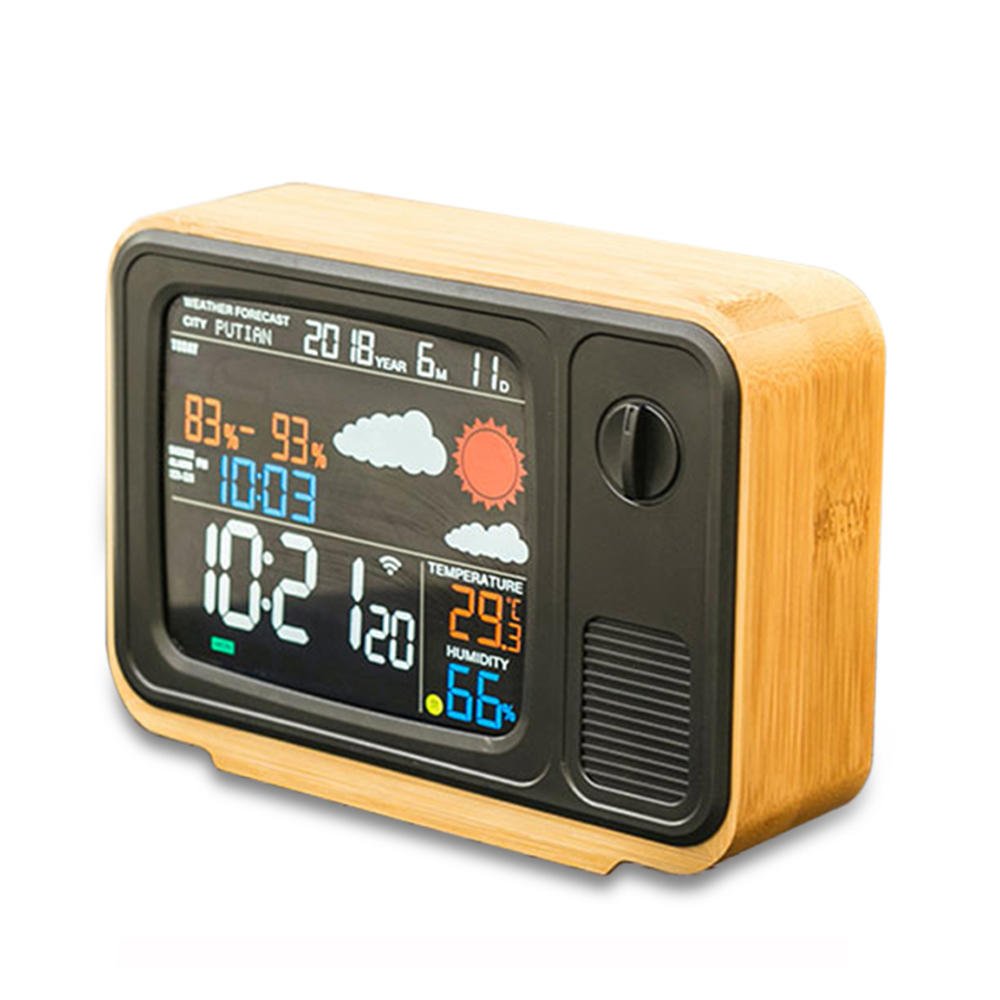 Digital Usb Wifi Weather Forecast Station Desk Bamboo Alarm Clock