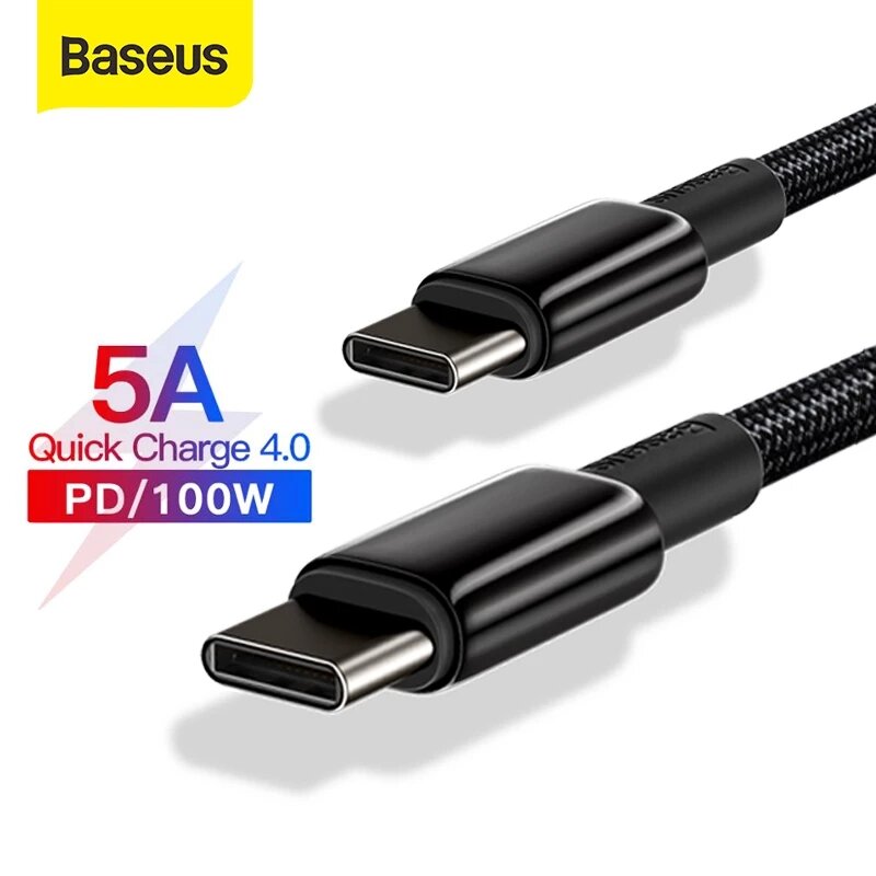 Baseus CW-YMS 100W USB-C إلى USB-C PD كابل PD3.0 القوة توصيل QC4.0 سريع شحن خط سلك نقل البيانات لـ Samsung Galaxy ملحوظة