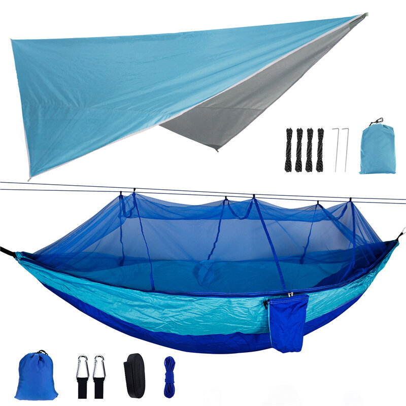 260x140cm Hamak kempingowy dla dwóch osób z moskitierą + markiza 300x260cm Outdoor Camping Travel Maksymalne obciążenie 300kg