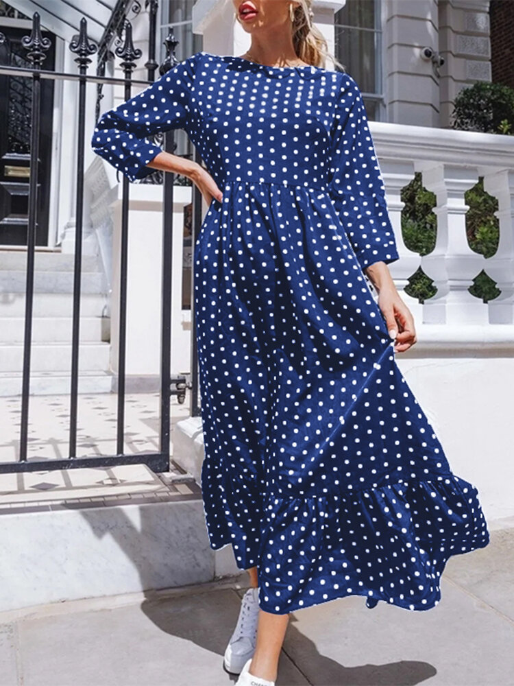 Polka Dot Pleats Splicing Casual Summer Dress For Women