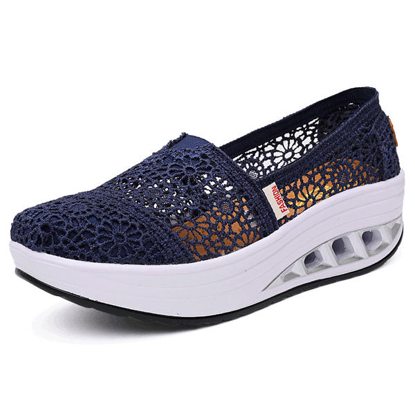 Hollow Out Lace Rocker Zool Slip On Casual Round Toe Health Shoes