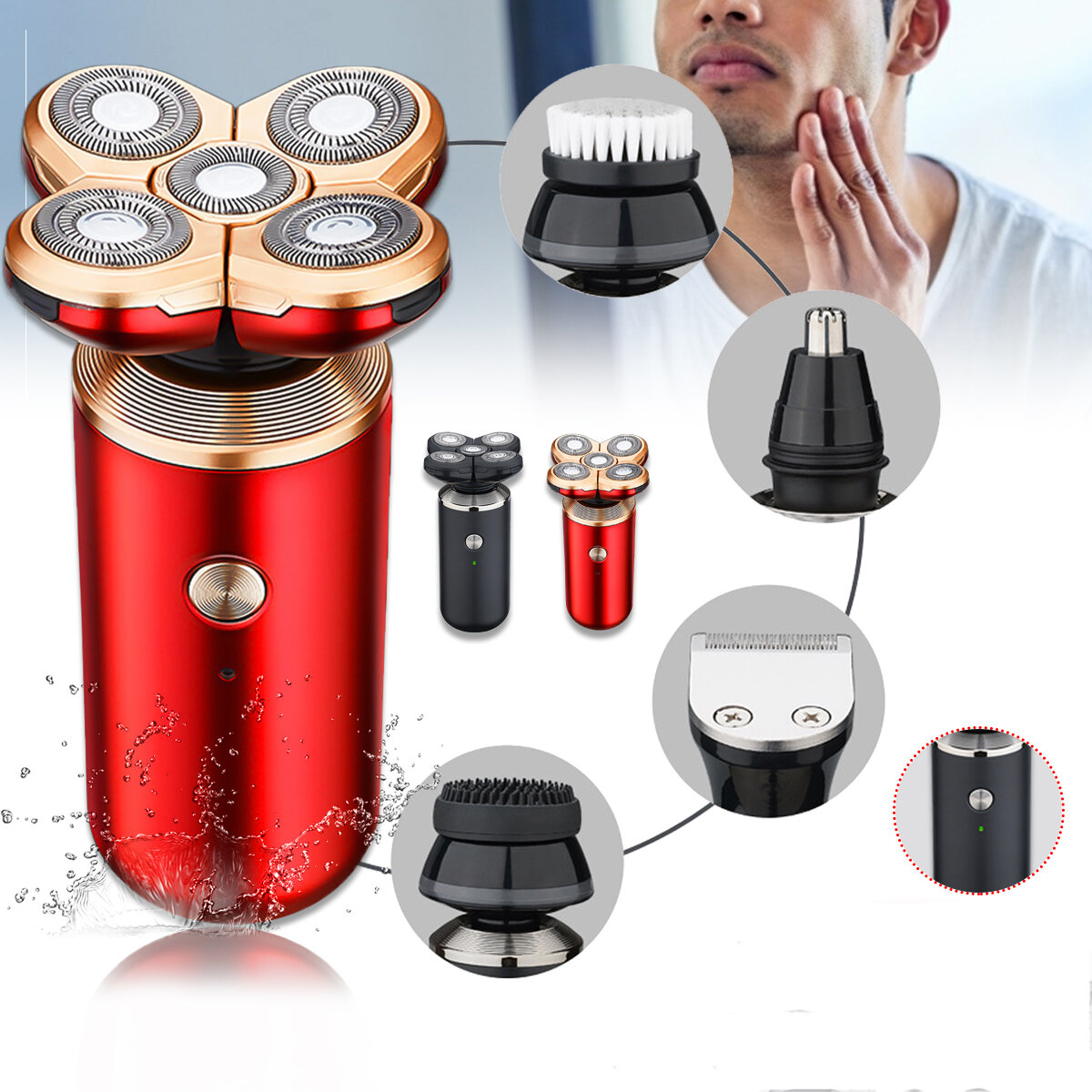 5-in-1 5D Rotary Floating Heads Electric Shaver USB Charging IPX6 Waterproof Men Nose Hair Cleaner S