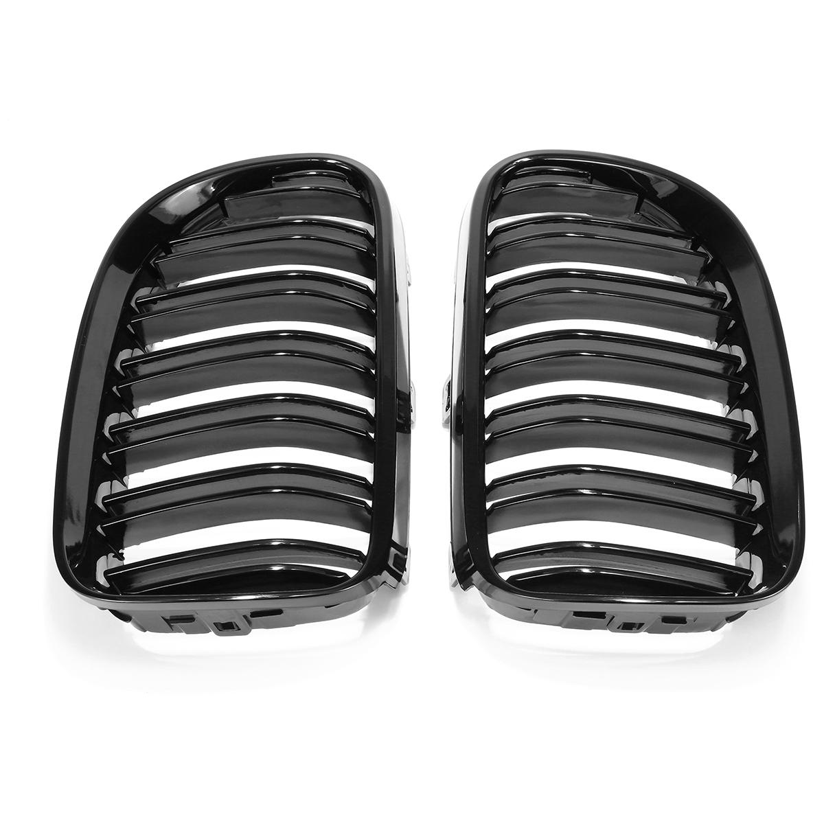Pair New Gloss Black Front Kidney Grill Grille For BMW 3-Series E92 E93 Facelift 2010-2014