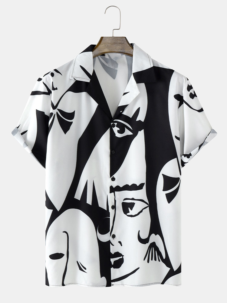 Heren abstract gezicht all-over print Street shirts met korte mouwen
