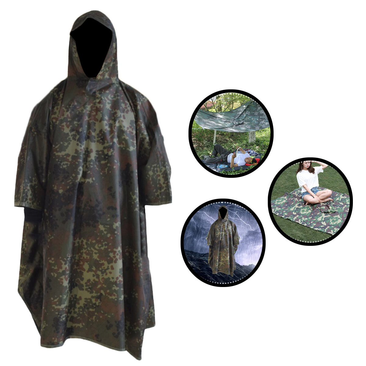 3 w 1 odkryty wojskowy wodoodporny płaszcz przeciwdeszczowy Unisex płaszcz przeciwdeszczowy markiza Camping Rain Poncho mata piknikowa