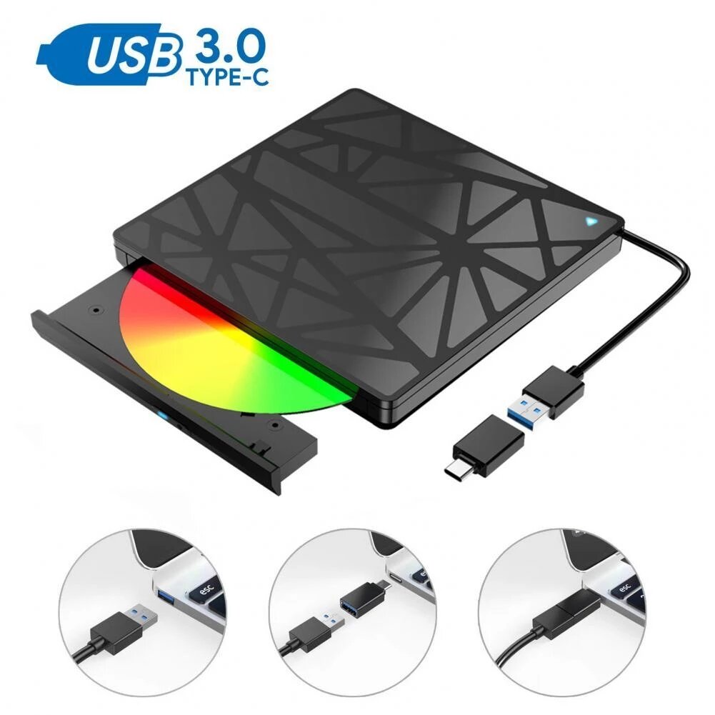 SAILUNSHI 3.0 USB Type-C DVD Optical Drive High-speed Plug and Play External Ultra-thin CD Read-writ
