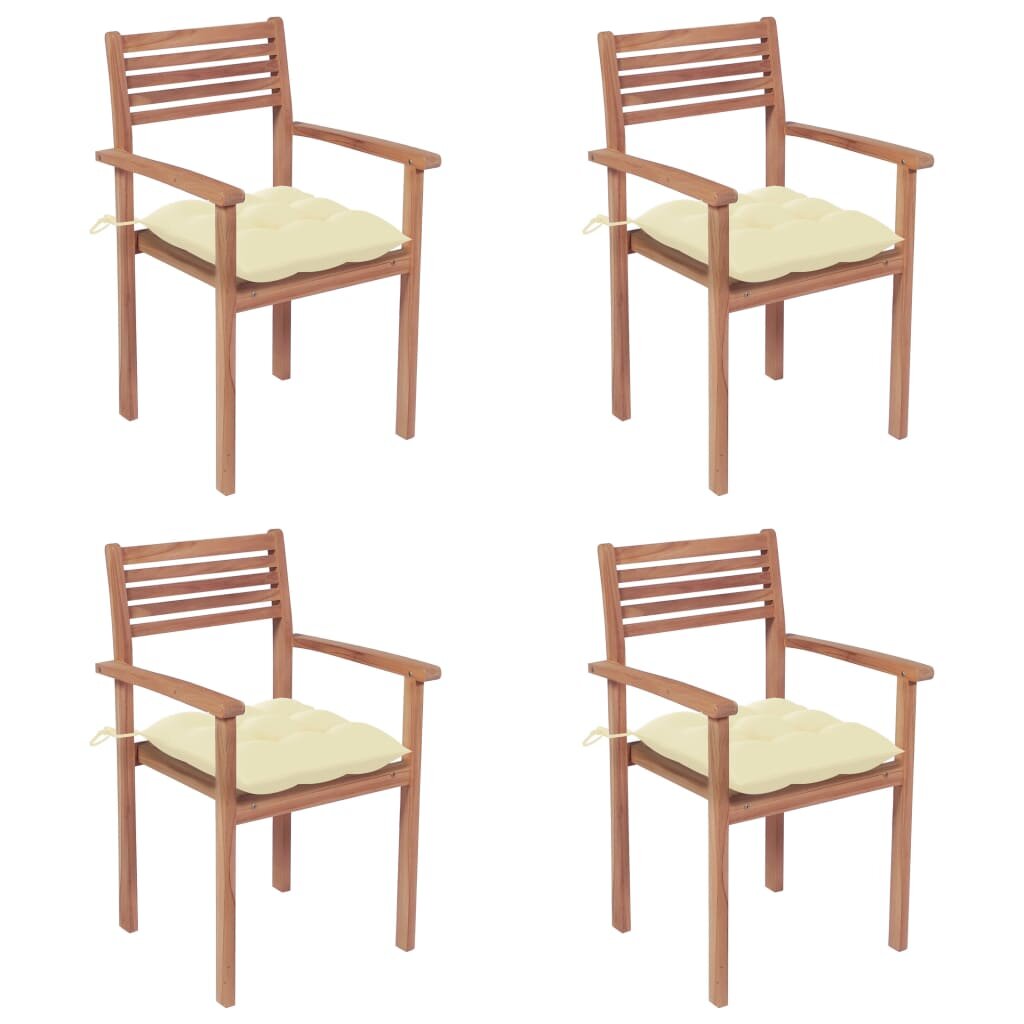 Garden Chairs 4 pcs with Cream White Cushions Solid Teak Wood
