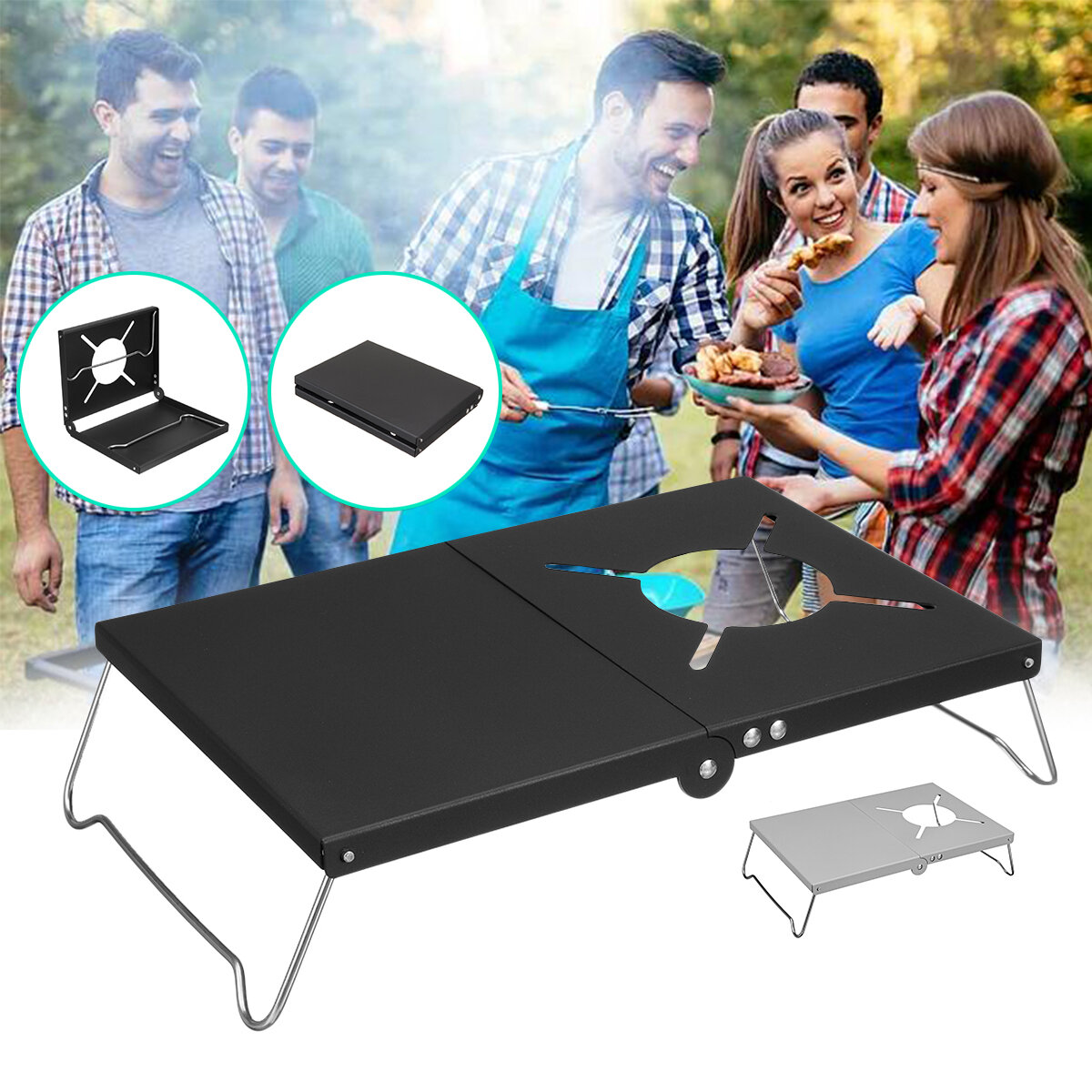 Camping Folding Stove Table Portable BBQ Grill Folding Picnic Desk BBQ Stove Stand Bracket for Camping Picnic Accessories