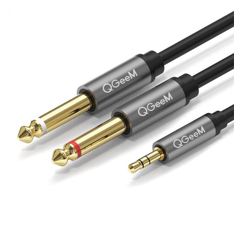 

QGeeM Jack 3.5mm to 6.35mm*2 Adapter Audio Cable Gold Plated 6.5mm 3.5 Jack Splitter Audio Cable for Mixer Amplifier Spe