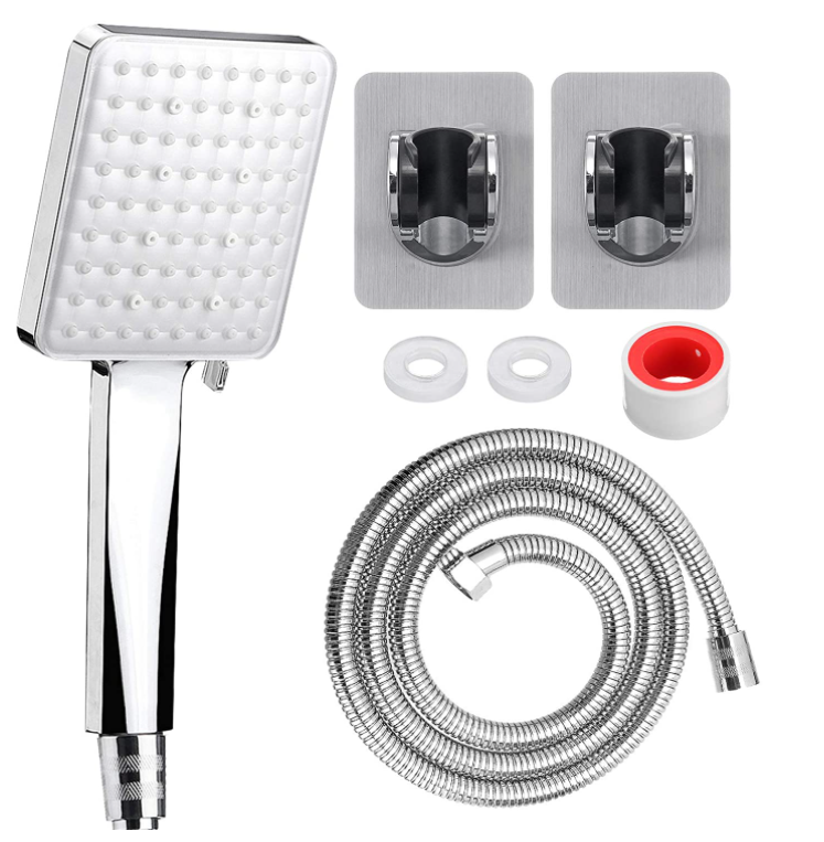 

1/2 pcs Comfook Shower Head 6 Spray Modes Water Saving 1.5m Hose High Pressure Showerhead With Bracket Large size Chrome